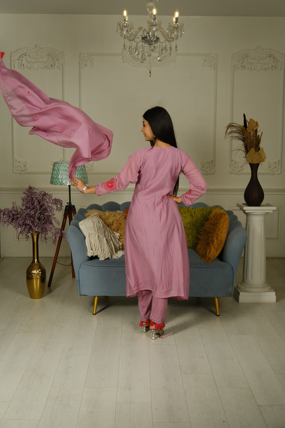 Pink Mull Cotton Kurta Set