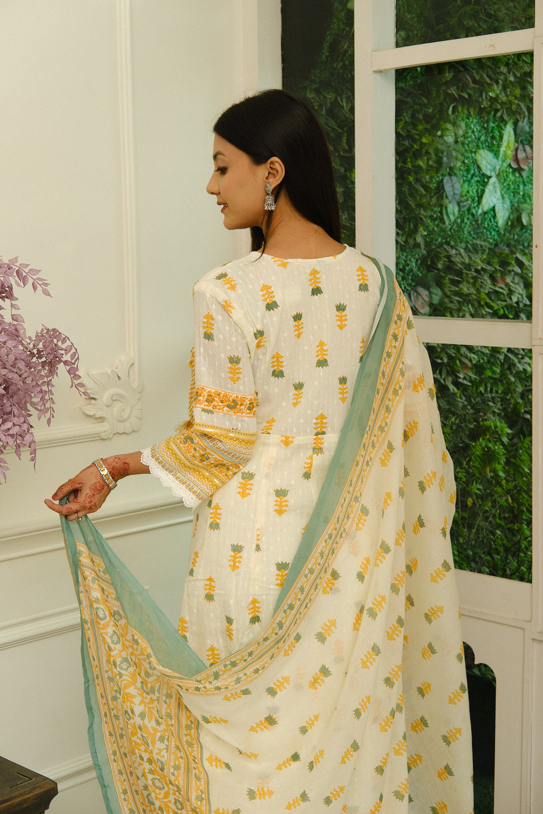 Cream Cotton Angrakha Kurta Set