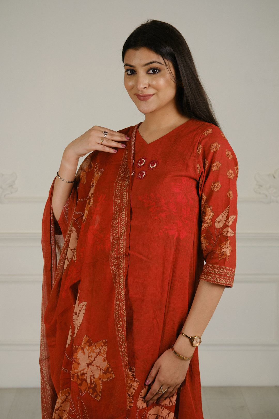 Cheese Cotton V- Neck Kurta Set