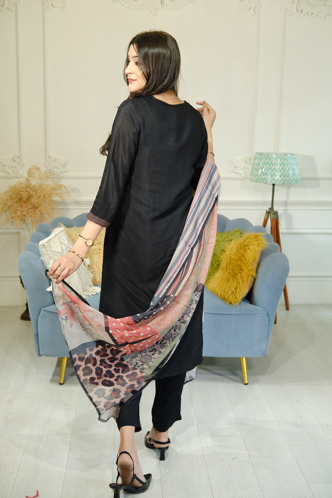 Black Muslin Kurta Set