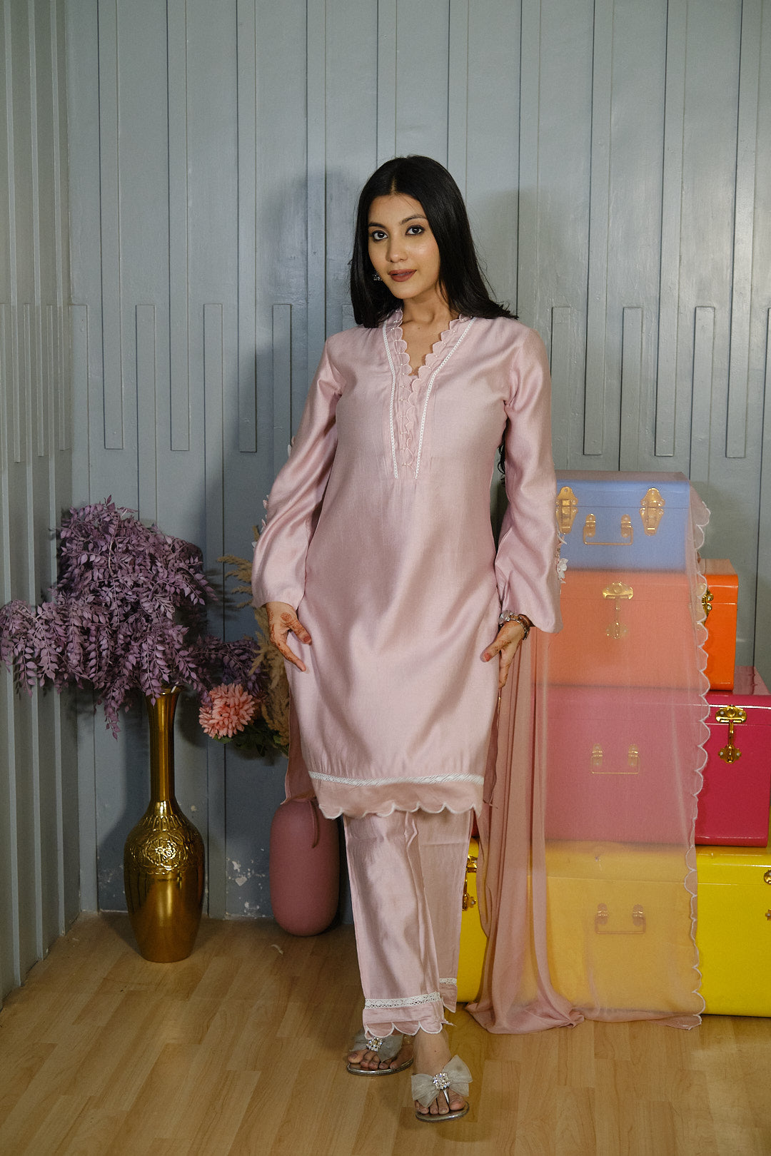 Light Pink Cotton Silk Kurta Set