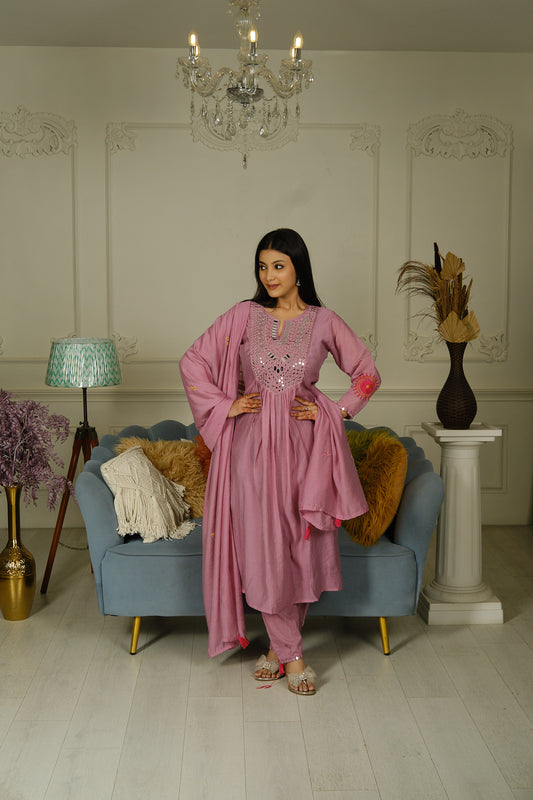 Pink Mull Cotton Kurta Set