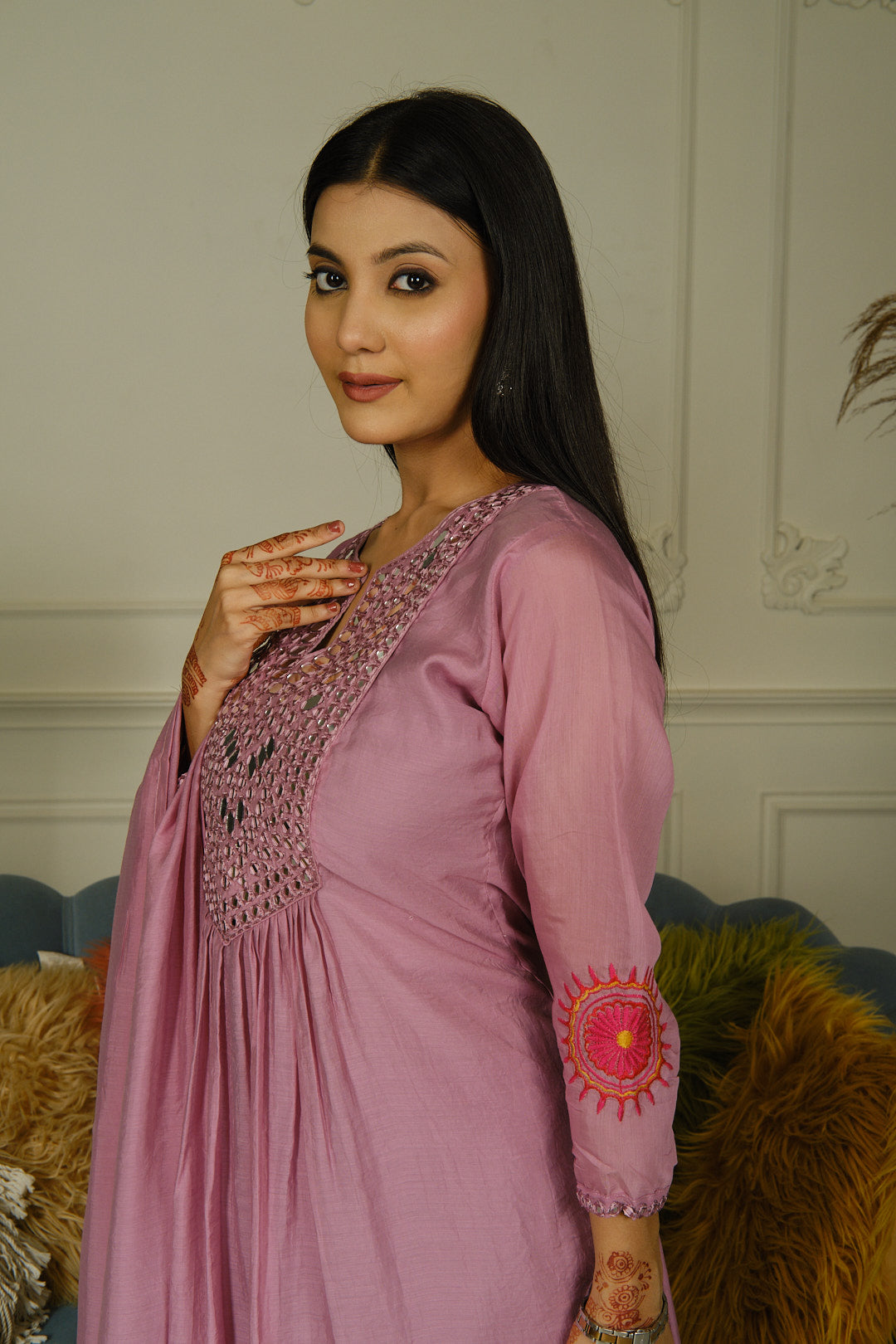 Pink Mull Cotton Kurta Set