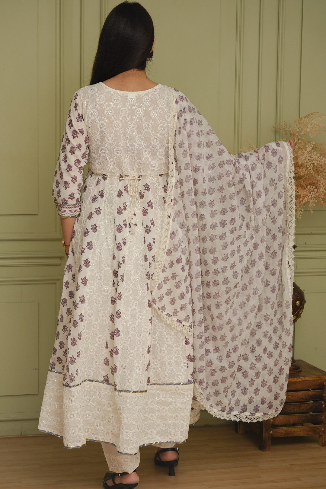 White & Lavender Angrakha Anarkali Kurta Set
