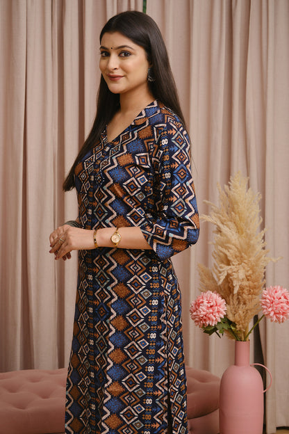Navy Blue Rayon Cotton Co-ord Set