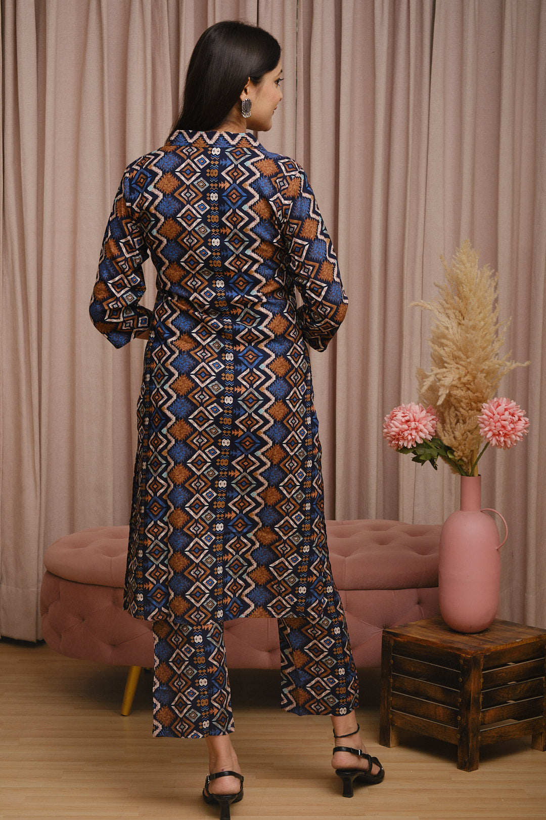 Navy Blue Rayon Cotton Co-ord Set