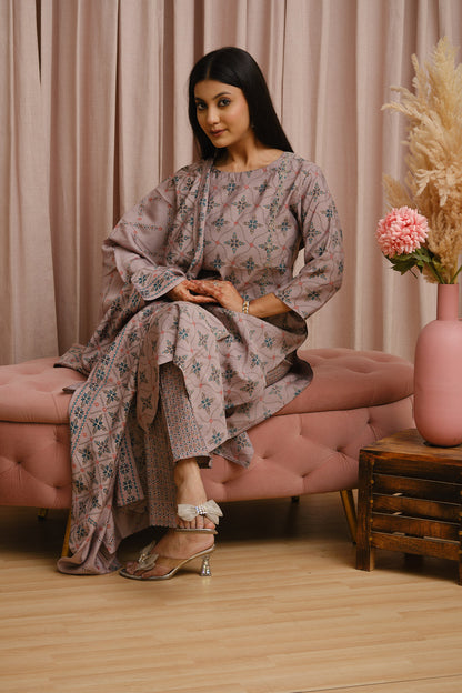 Mauve Pure Muslin Kurta Set