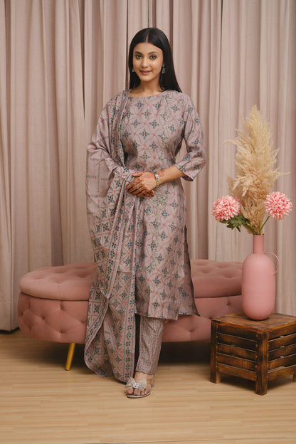 Mauve Pure Muslin Kurta Set
