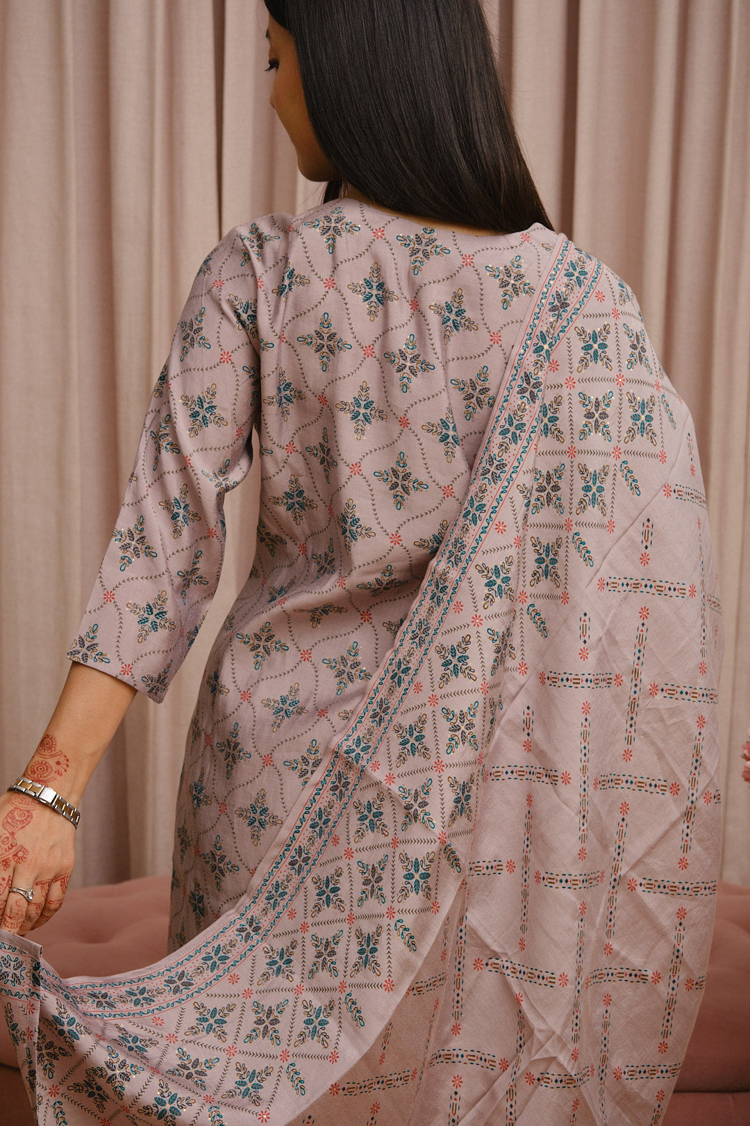 Mauve Pure Muslin Kurta Set