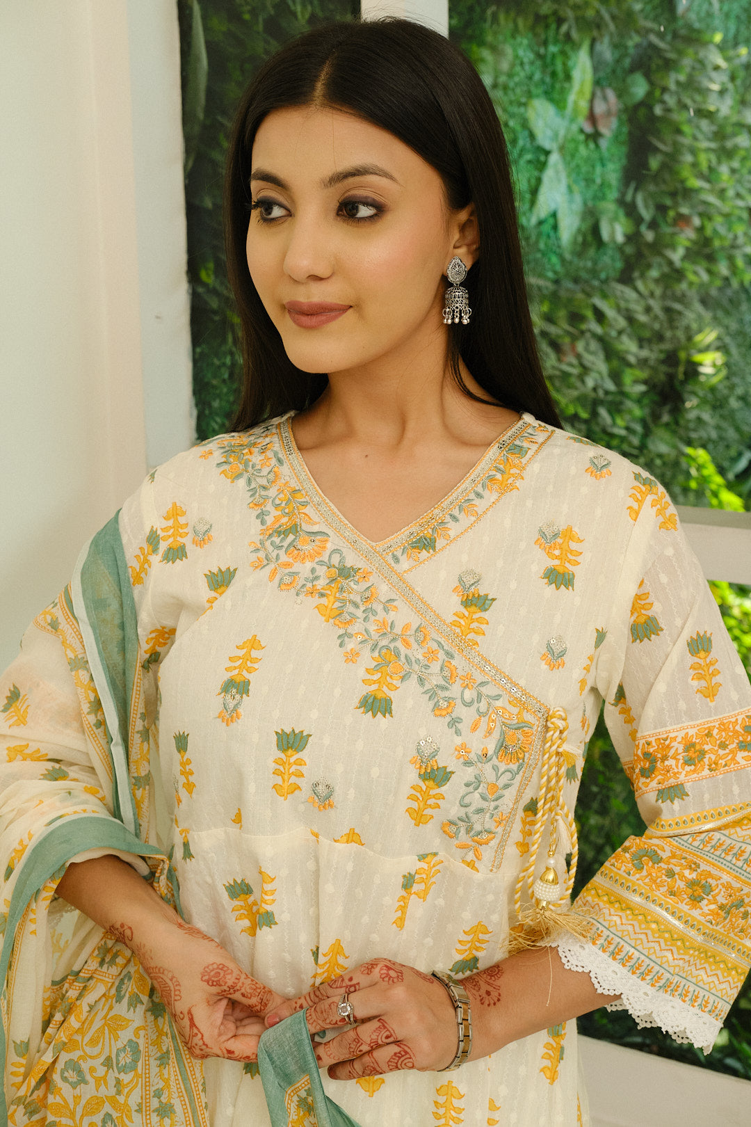 Cream Cotton Angrakha Kurta Set