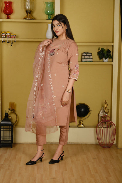 Light Brown Roman Silk Kurta Set