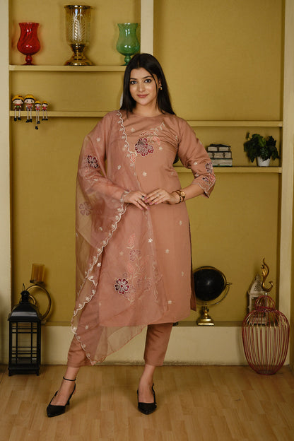 Light Brown Roman Silk Kurta Set