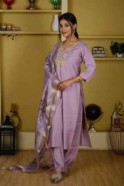 Lavender Roman Silk Kurta Set