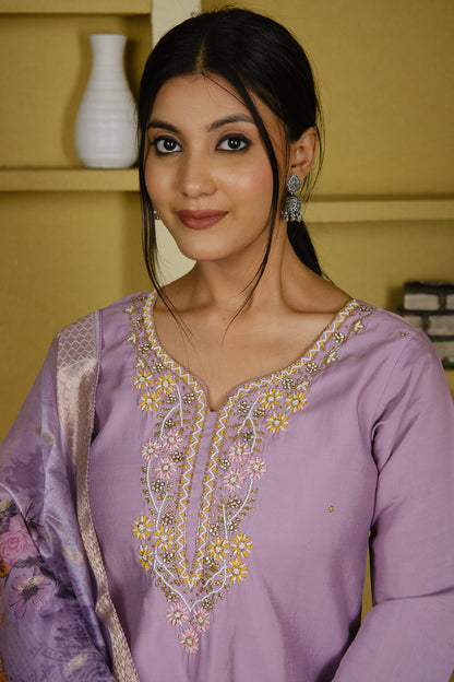 Lavender Roman Silk Kurta Set