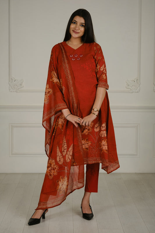 Cheese Cotton V- Neck Kurta Set