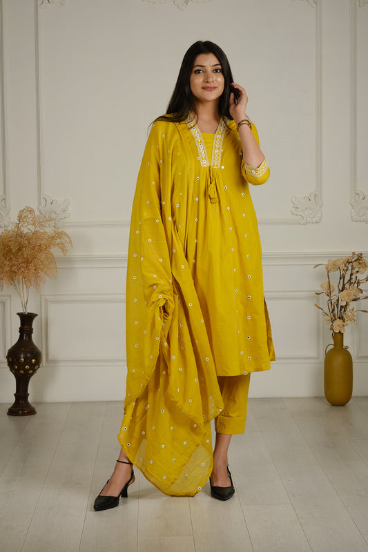 Yellow Mull Cotton Kurta Set