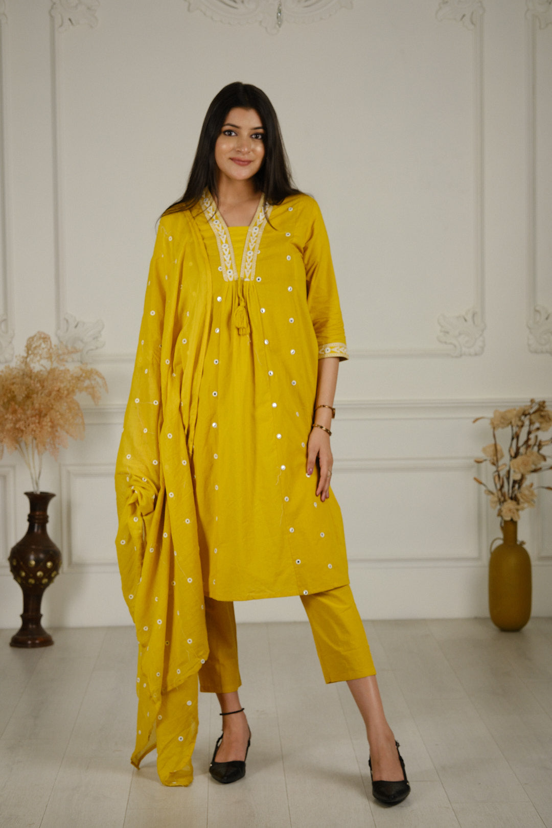 Yellow Mull Cotton Kurta Set