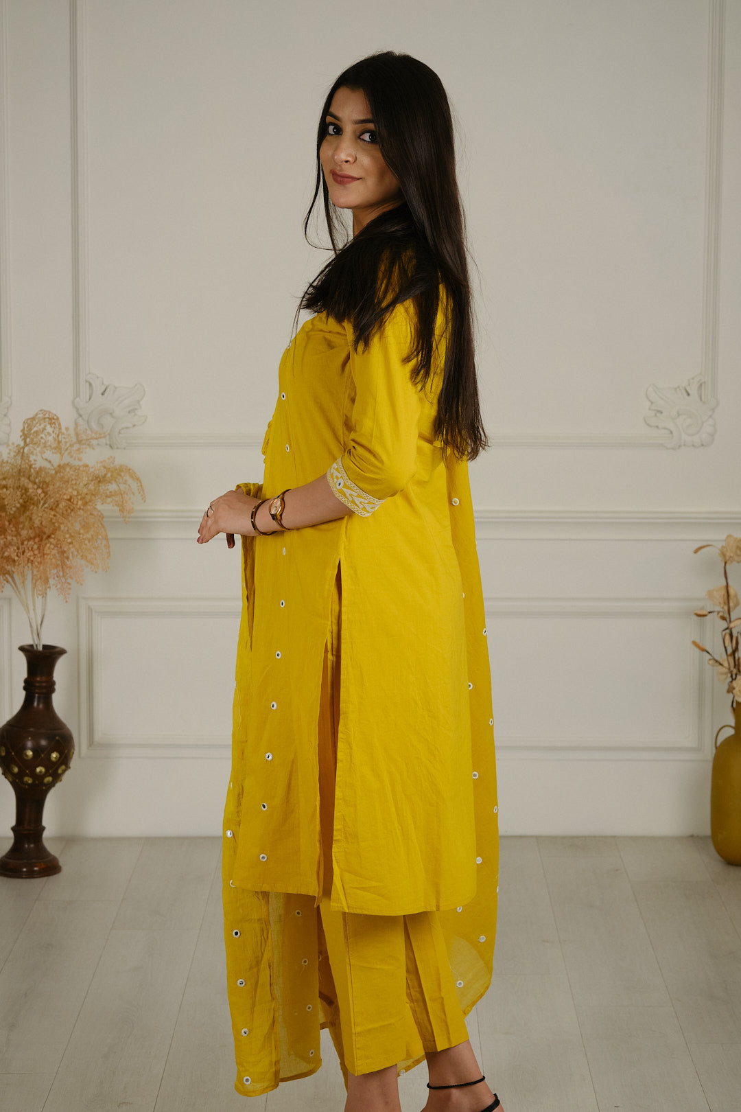 Yellow Mull Cotton Kurta Set