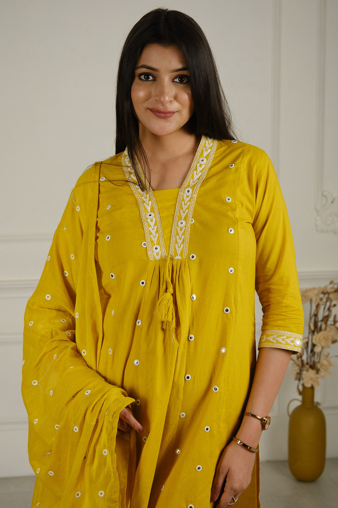 Yellow Mull Cotton Kurta Set