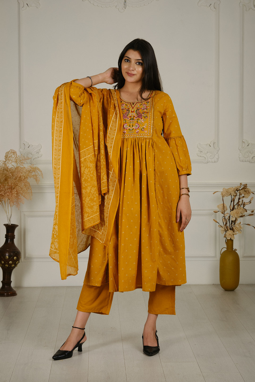 Mustard Yellow Cotton Kurta Set