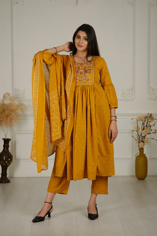 Mustard Yellow Cotton Kurta Set