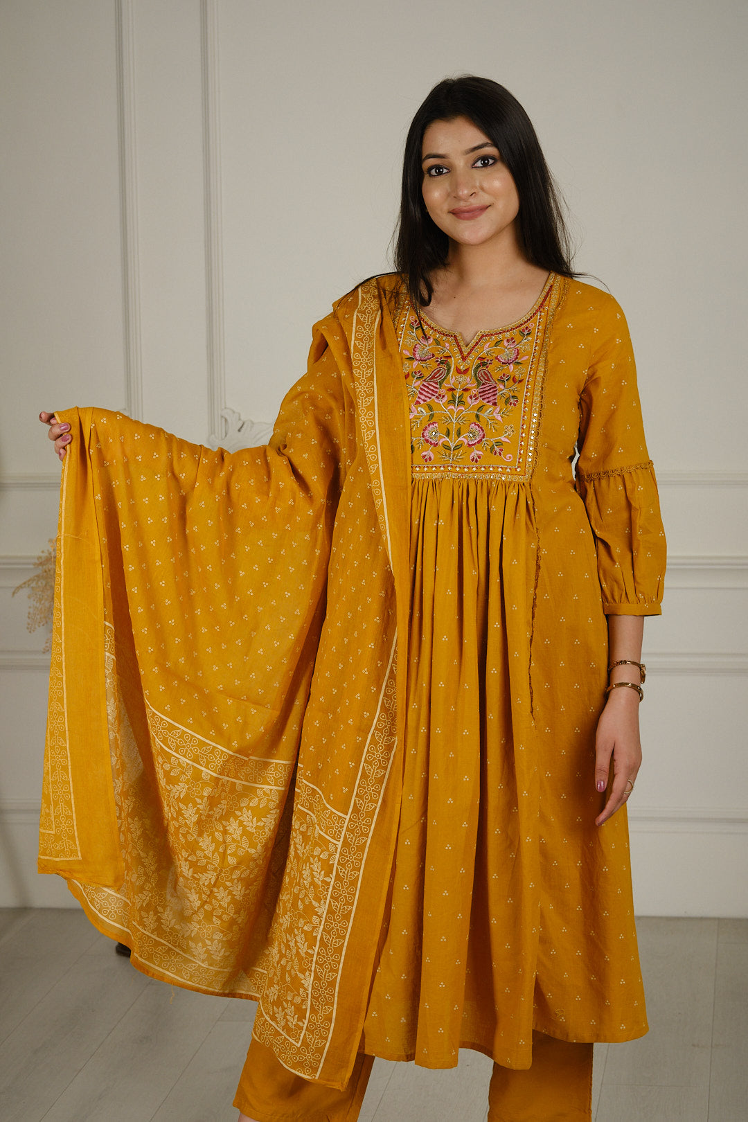 Mustard Yellow Cotton Kurta Set