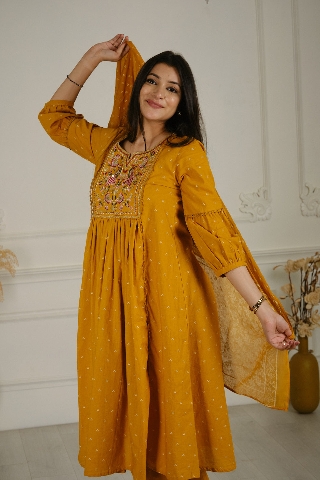 Mustard Yellow Cotton Kurta Set