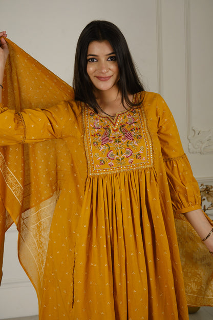 Mustard Yellow Cotton Kurta Set