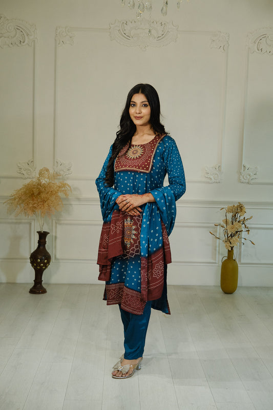 Blue Pure Muslin Kurta Set