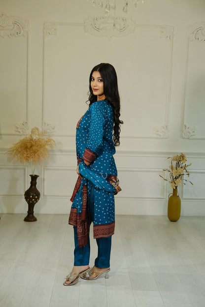 Blue Pure Muslin Kurta Set