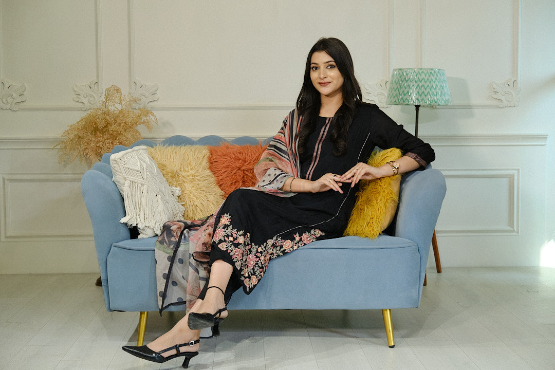 Black Muslin Kurta Set