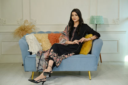 Black Muslin Kurta Set