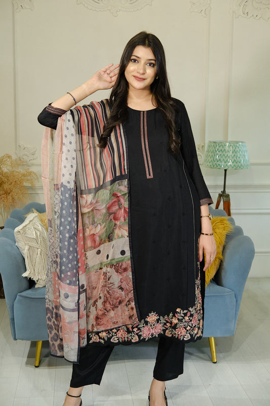 Black Muslin Kurta Set