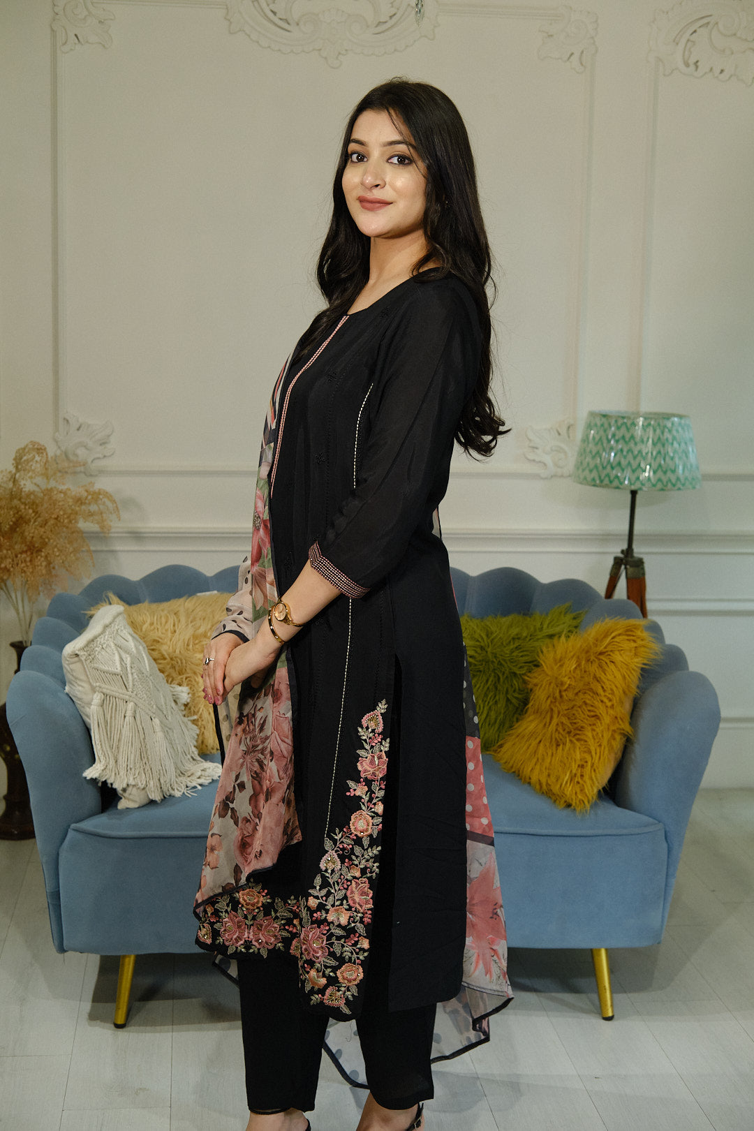 Black Muslin Kurta Set