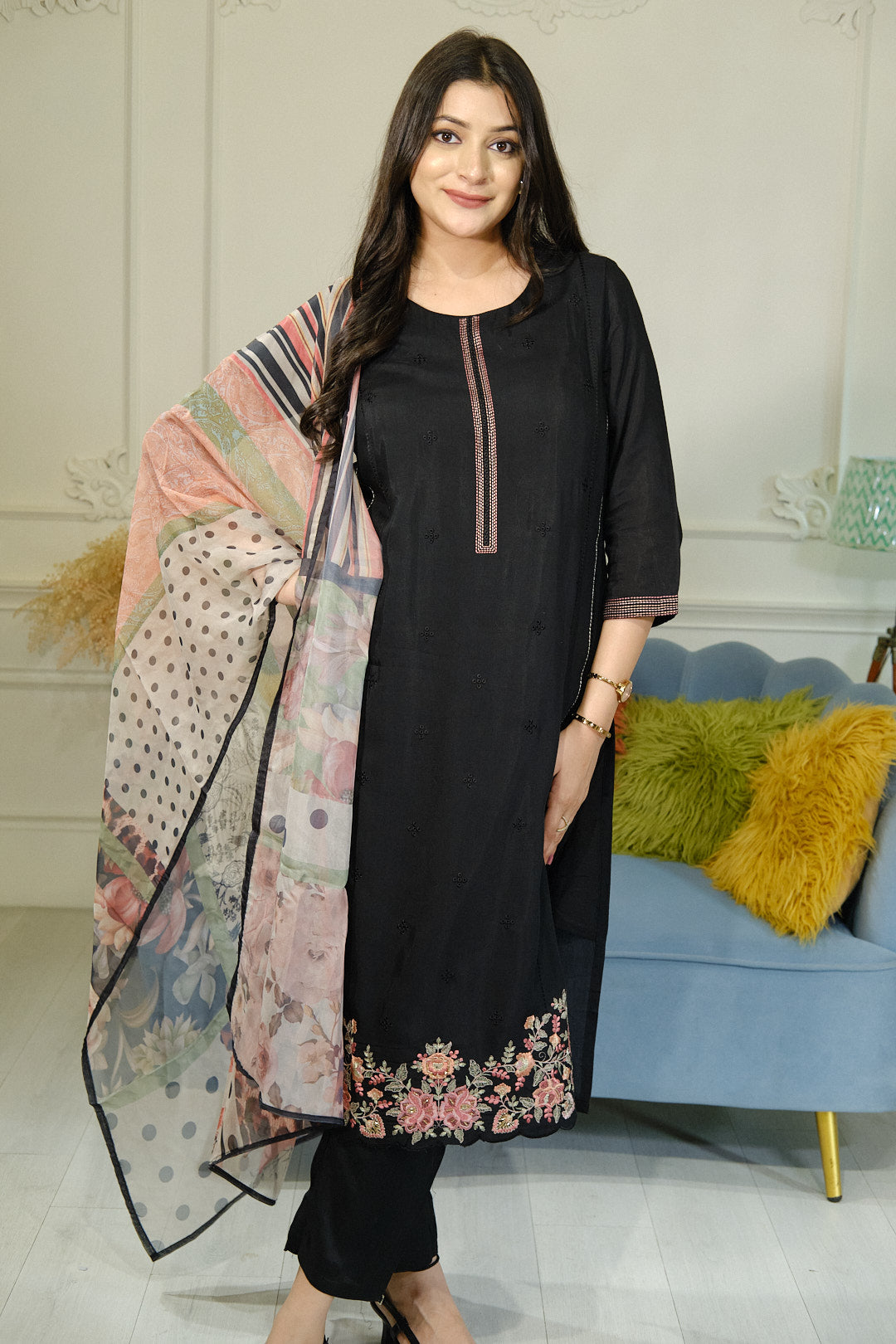 Black Muslin Kurta Set