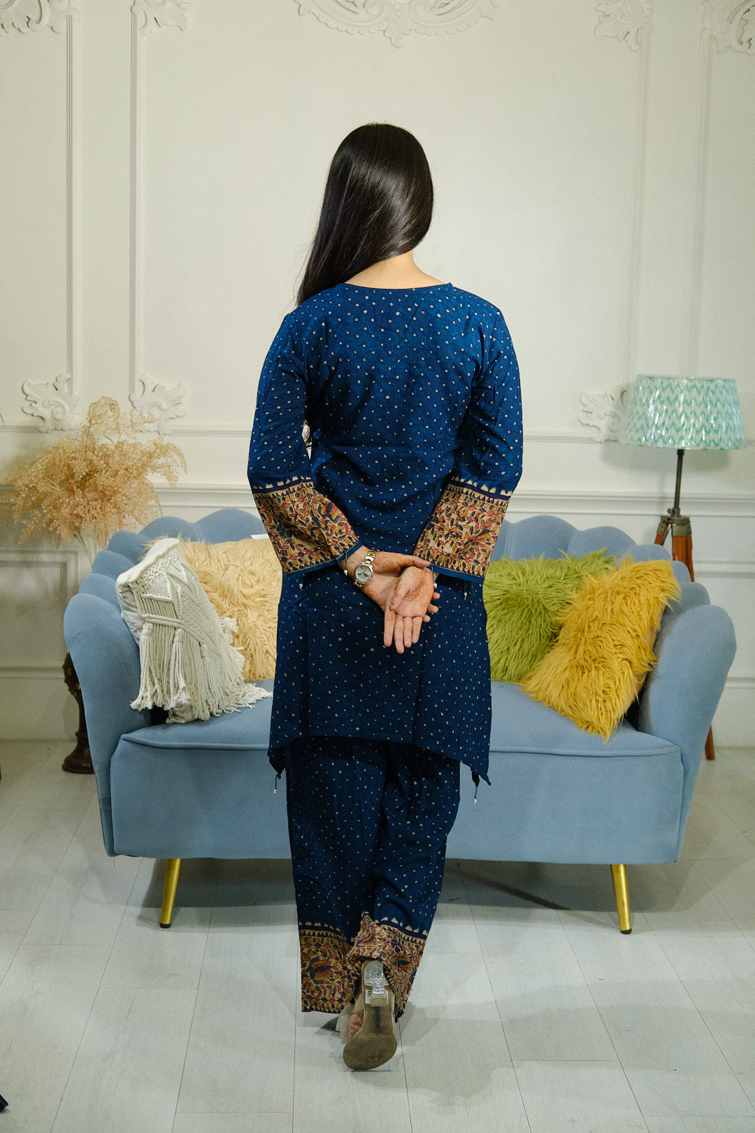 Dark Blue Mirror Work Co-ord Set