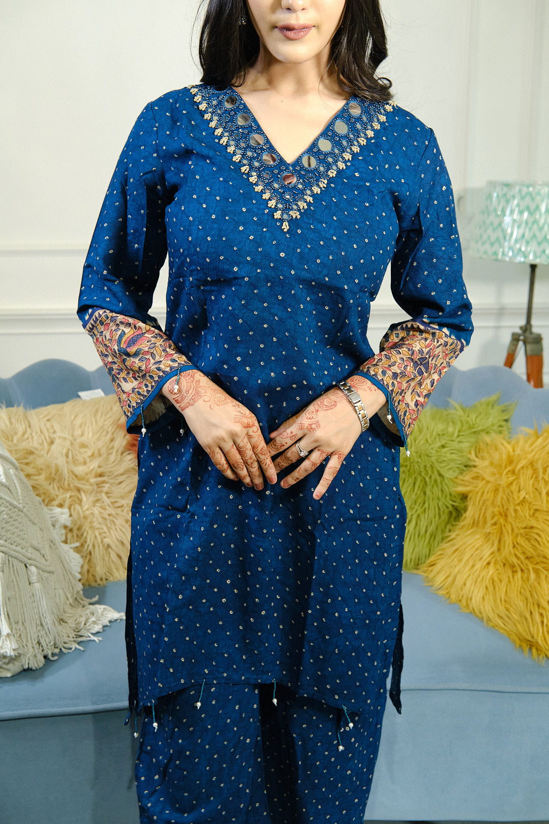 Dark Blue Mirror Work Co-ord Set