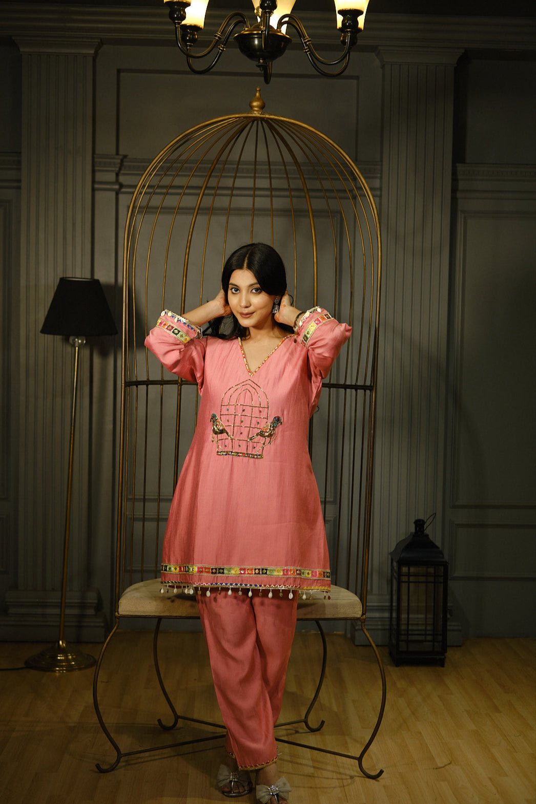 Peach V-Neck Co-ord Set