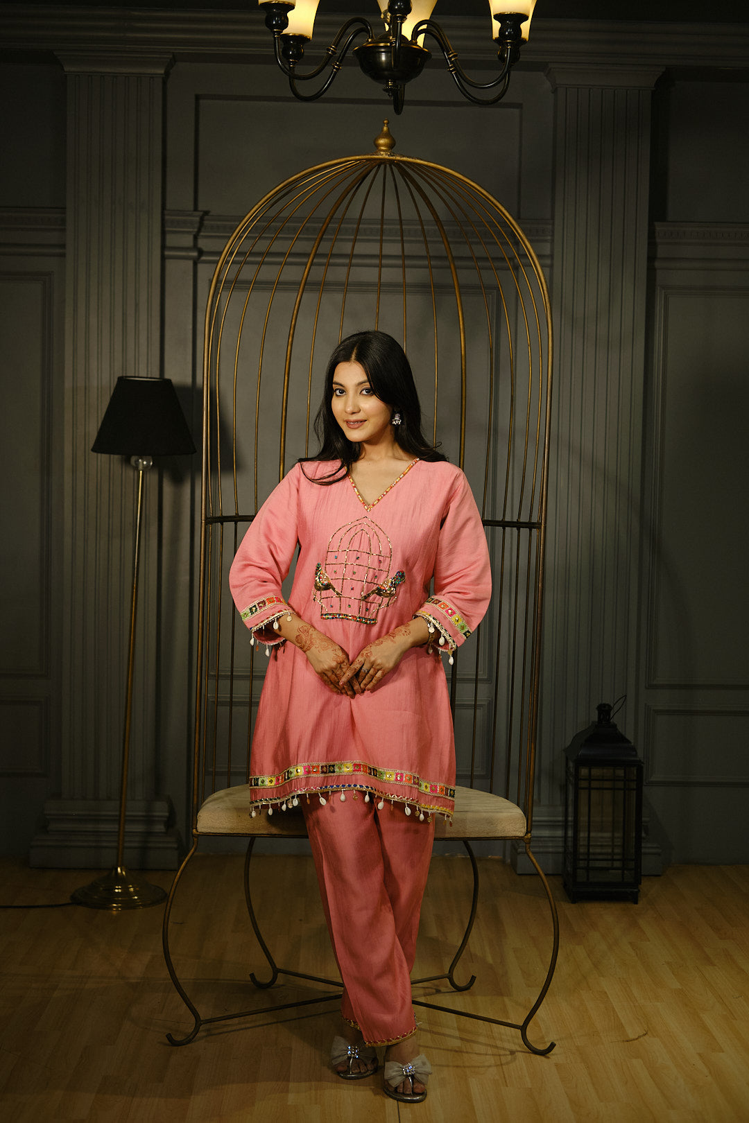 Peach V-Neck Co-ord Set