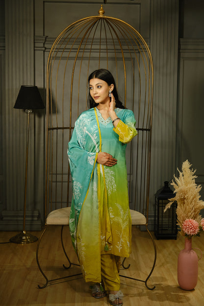 Green Pure Crepe Kurta Set