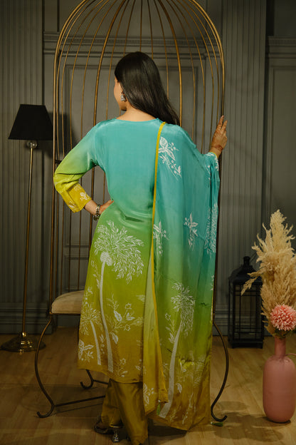 Green Pure Crepe Kurta Set