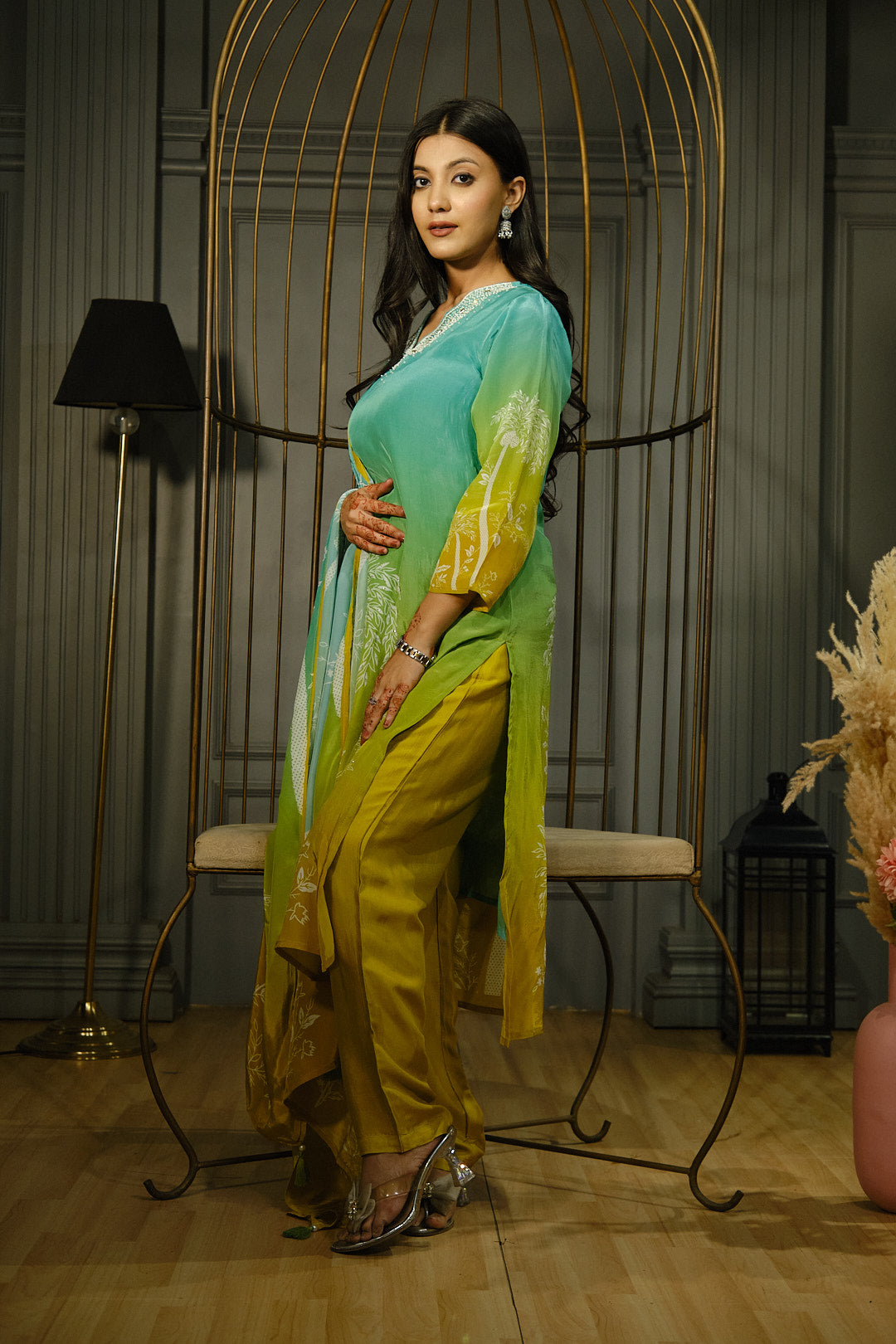Green Pure Crepe Kurta Set