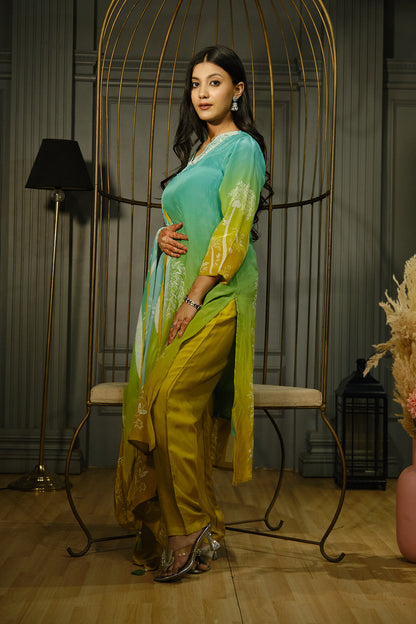 Green Pure Crepe Kurta Set