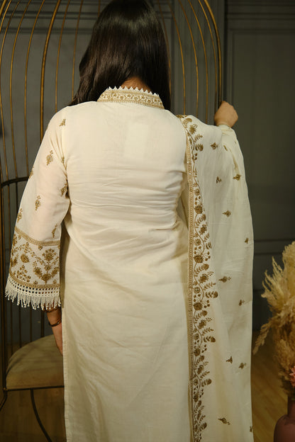 Cambric Cotton Heavy Work Kurta Set